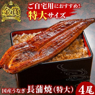 国産うなぎ 長蒲焼(特大) 4尾 ご自宅用簡易箱