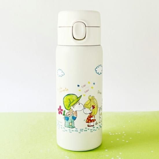 水森亜土 ワンプッシュボトル 350ml 亜土ちゃん 保温 保冷 水筒 ステンレスボトル