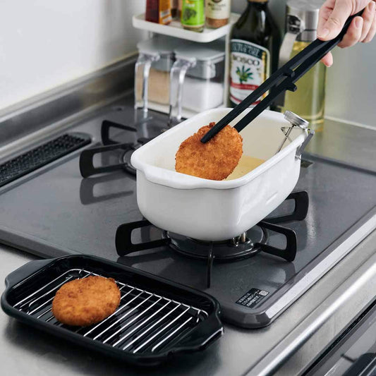 【富士ホーロー】天ぷら鍋 角型 IH対応 温度計 揚げ網 バット付き