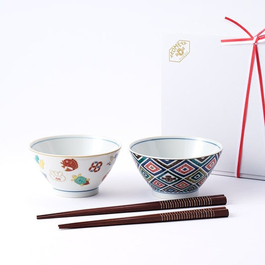 AKOMEYA TOKYO/ 九谷焼飯碗&江戸唐木箸 ペアセット