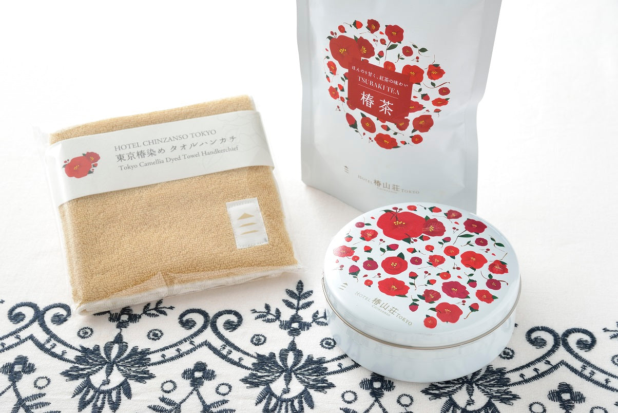 【オンラインストア限定】椿茶&ふきよせ&東京椿タオルハンカチ ギフトセット/枝葉染め(ベージュ)