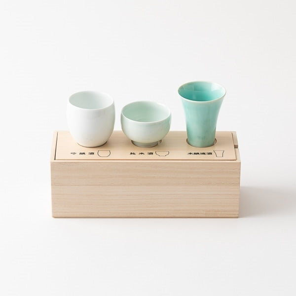 AKOMEYA TOKYO/ 波佐見焼 日本酒呑みくらべ盃セット 青白磁