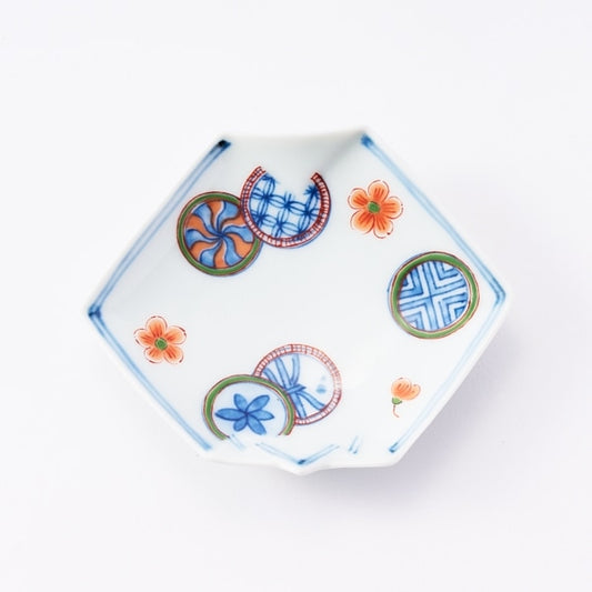 AKOMEYA TOKYO/ 有田おてしょ皿 染錦丸紋折紙型