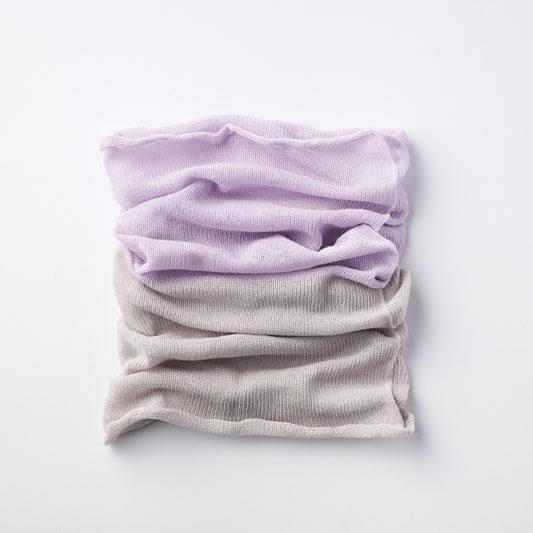 AKOMEYA TOKYO/ かぜまとう、ふんわりガーゼの綿麻ネックカバー パープル×ライトグレー