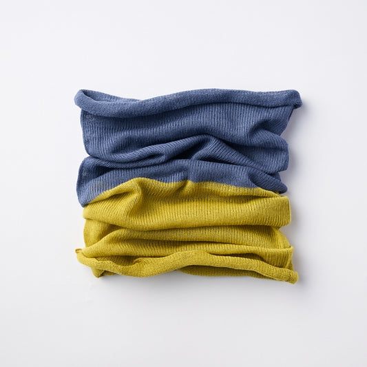 AKOMEYA TOKYO/ かぜまとう、ふんわりガーゼの綿麻ネックカバー デニム×マッチャ