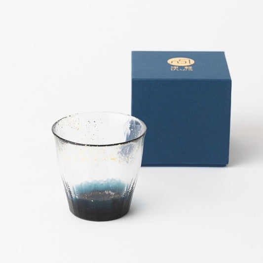 AKOMEYA TOKYO/ 津軽びいどろ ロックグラス 金彩 スモーク ボトムブルー