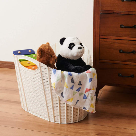 【清水産業】折りたためるランドリーバスケット ラタン