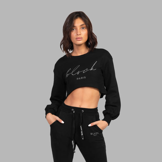 CROPPED SIGNATURE SWEATSHIRTS | TERRY COTTON（black / XXS）