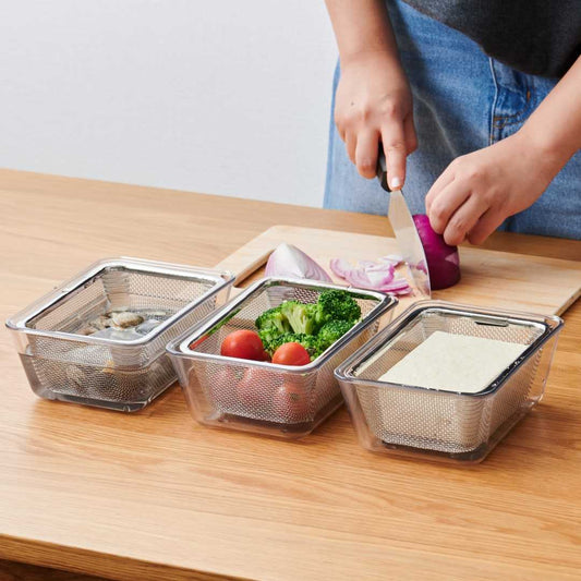 【下村企販】電子レンジ・食洗器対応の耐熱クリアバット＆ザル 9点セット