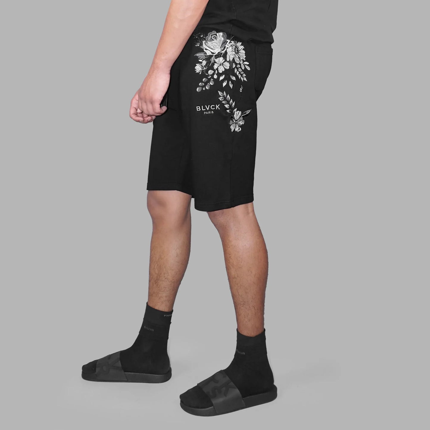 FLORAL SHORTS | TERRY COTTON（black / L）