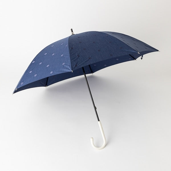 AKOMEYA TOKYO/ ドット刺繍日傘 長傘 ラタンハンドル ネイビー