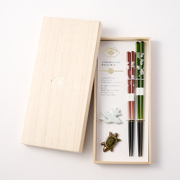 AKOMEYA TOKYO/ 若狭塗ペア箸＆伊万里焼箸置きセット 桐箱入り