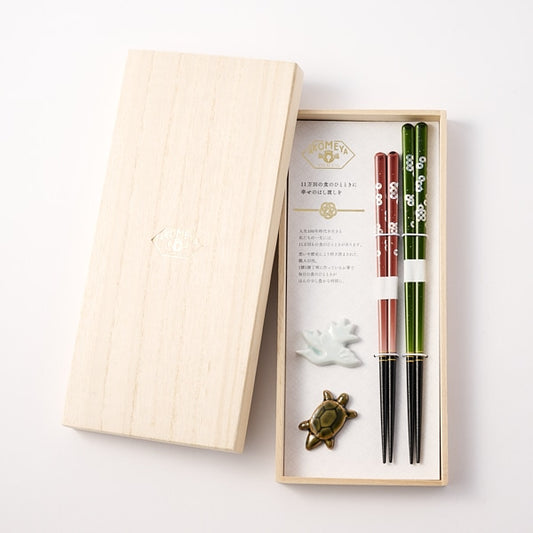 AKOMEYA TOKYO/ 若狭塗ペア箸＆伊万里焼箸置きセット 桐箱入り