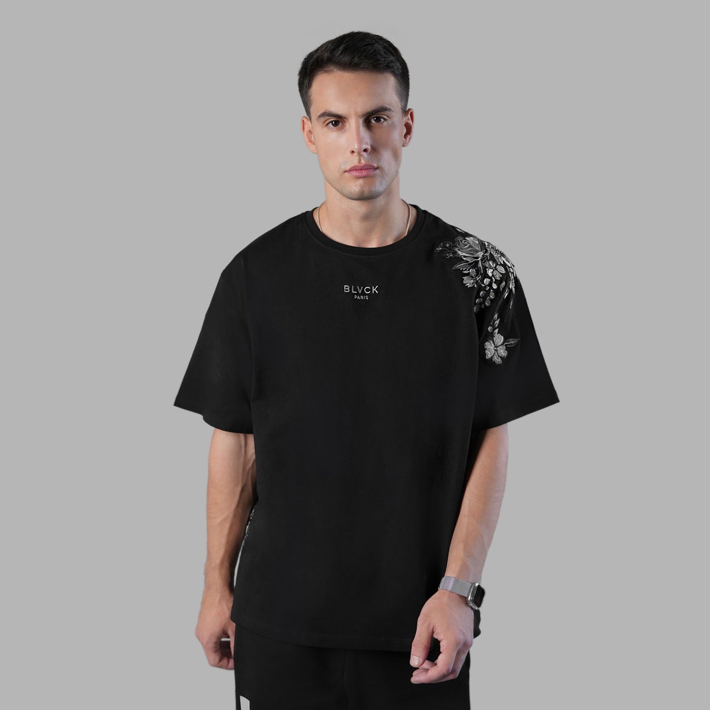 FLORAL OVERSIZED TEE | COMBED COTTON（black / XS）